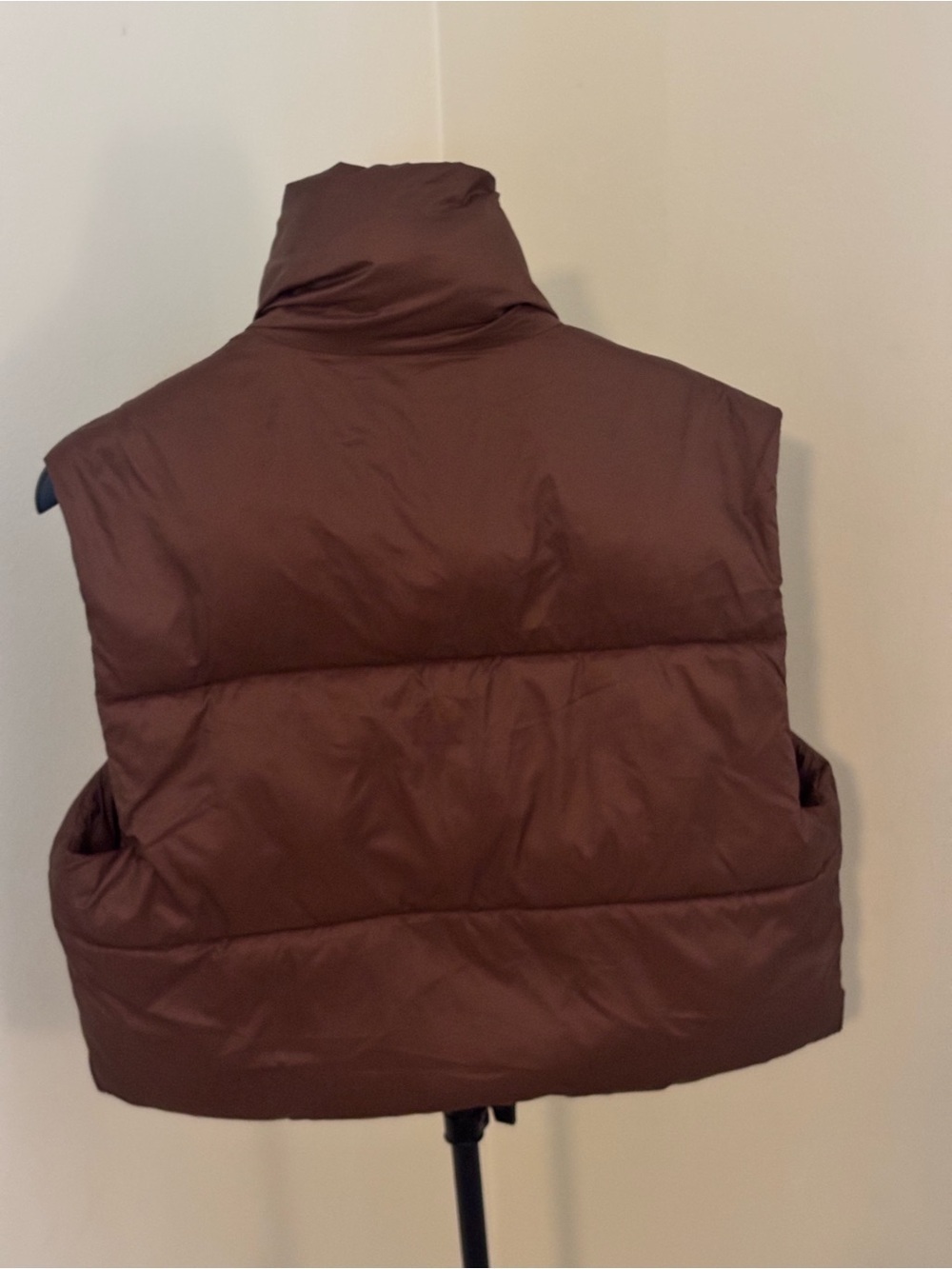 Brown Cropped Puffer Vest Stand Collar Zip Up Bubble Gilet - Picture 4 of 6
